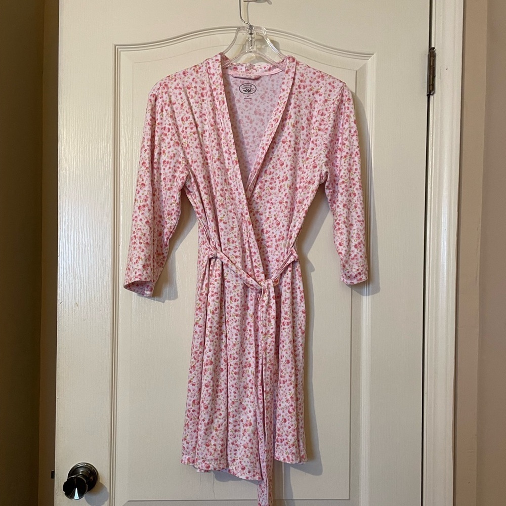 Laura Ashley Dressing Gown & Shorts Pink Floral Print Belted Robe Size S Cottage